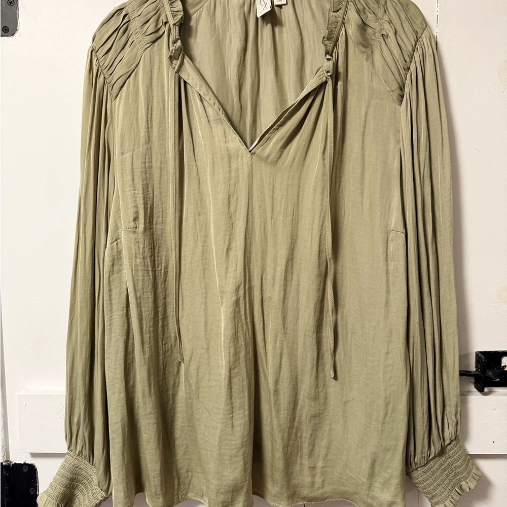 Joie Sage Green Blouse with Pleated Shoulders